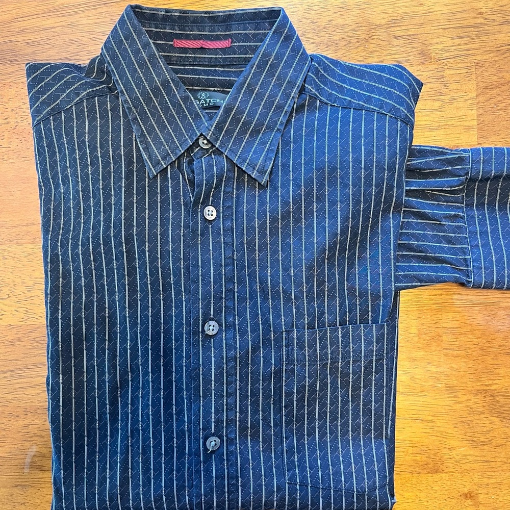 Bugatchi Navy and Tan Pinstripe Shirt
